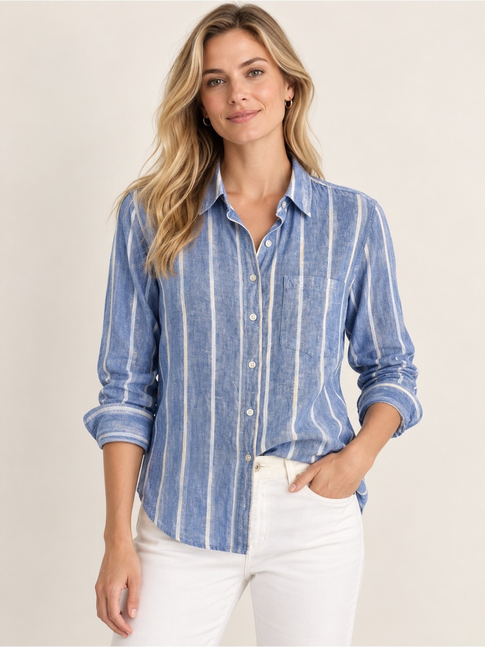 H&M Blue and White Striped Button-Down Shirt